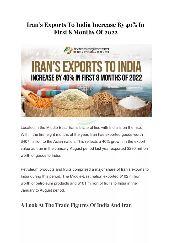iran s exports to india increase by 40 in first