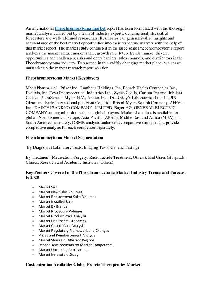 an international pheochromocytoma market report