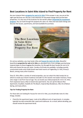 Best Locations in Saint Kitts Island to Find Property for Rent