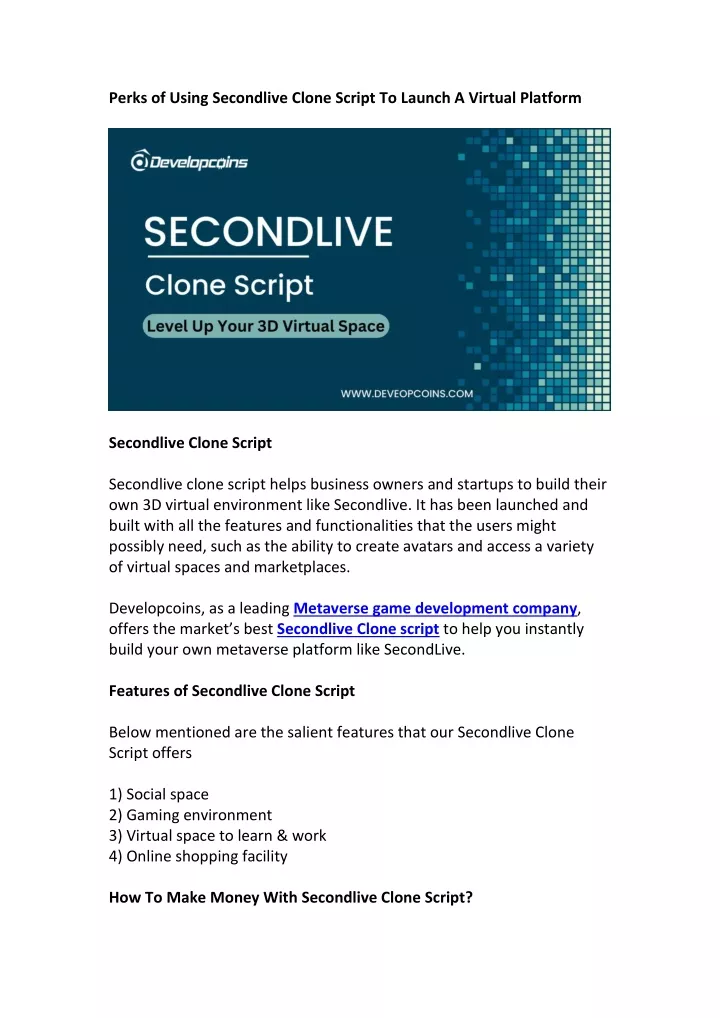 perks of using secondlive clone script to launch