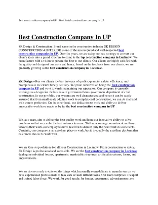 Best Construction Company In UP