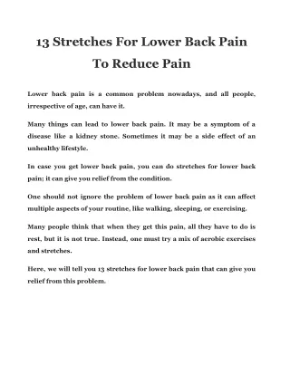 13 Stretches For Lower Back Pain To Reduce Pain