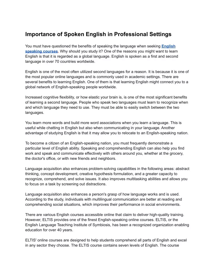 importance of spoken english in professional