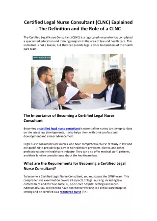 Certified Legal Nurse Consultant (CLNC) Explained - The Definition and the Role of a CLNC