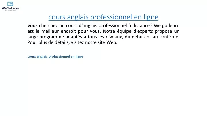 cours anglais professionnel en ligne