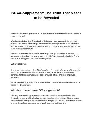 BCAA Supplement the truth that needs to Reveal