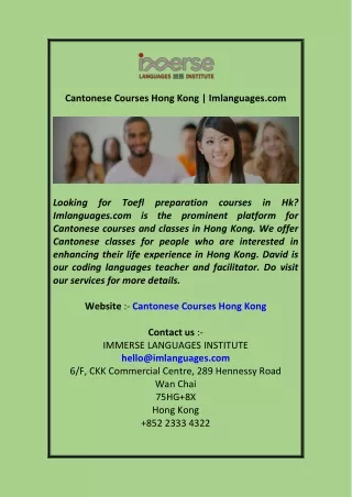 Cantonese Courses Hong Kong Imlanguages.com