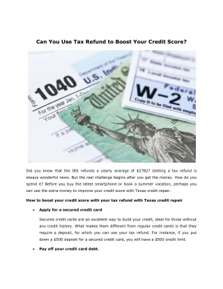 Can You Use Tax Refund to Boost Your Credit Score