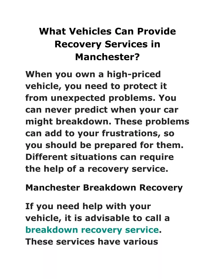 what vehicles can provide recovery services
