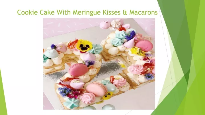 cookie cake with meringue kisses macarons