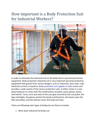 How important is a Body Protection Suit for Industrial Workers