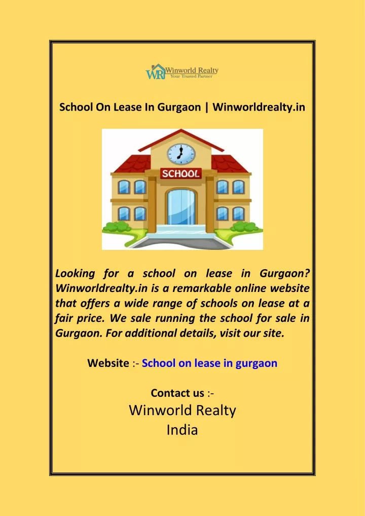 school on lease in gurgaon winworldrealty in