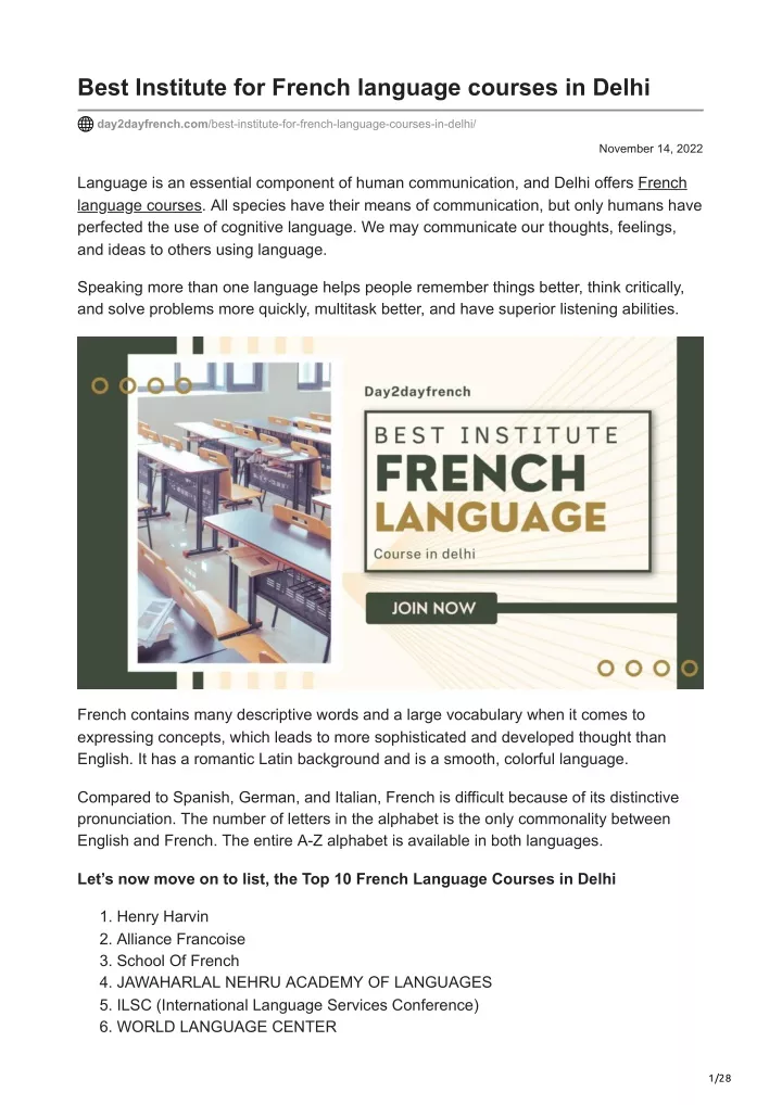 best institute for french language courses