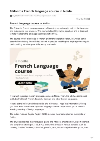 6 Months French language course in Noida