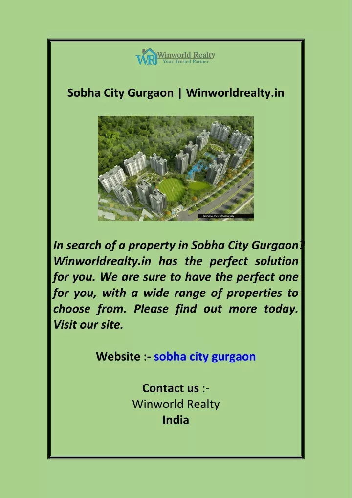 sobha city gurgaon winworldrealty in