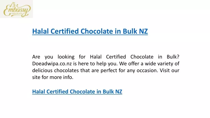 halal certified chocolate in bulk nz