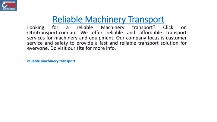 reliable machinery transport