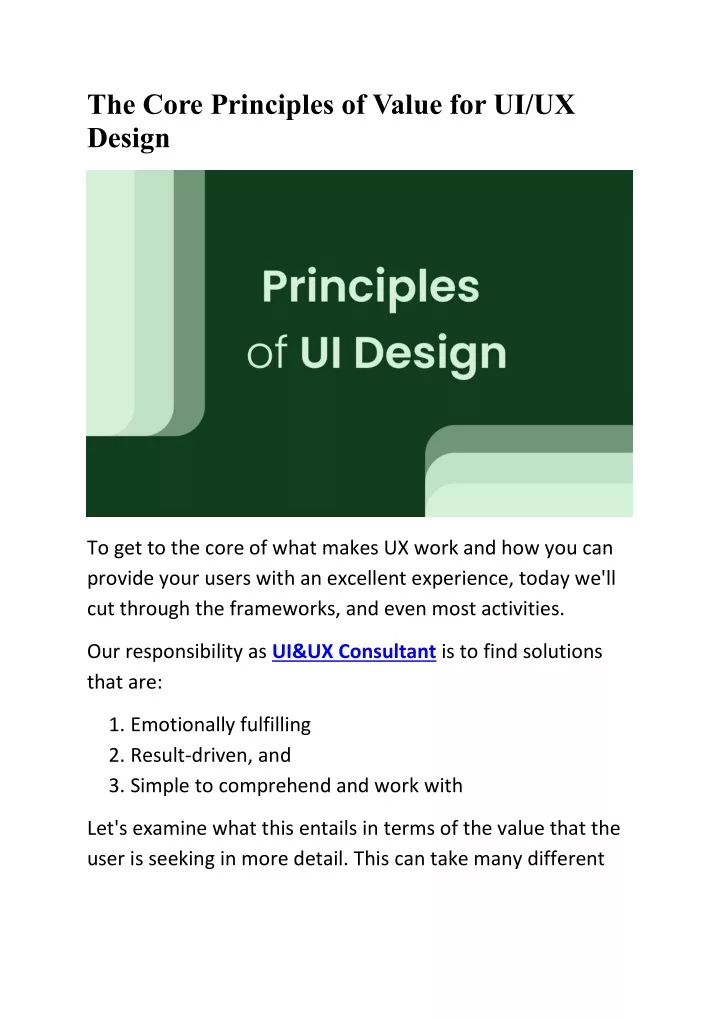 the core principles of value for ui ux design