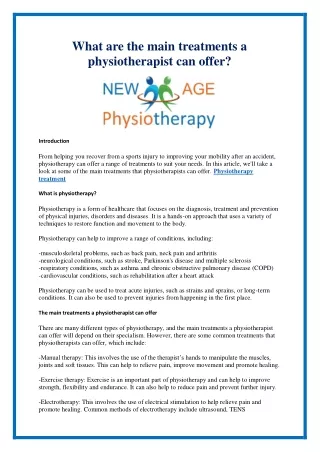 what are the main treatments a physiotherapist