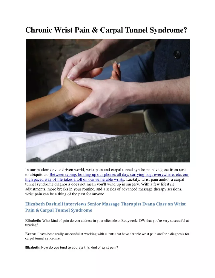 chronic wrist pain carpal tunnel syndrome