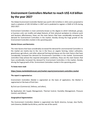 environment controllers market to reach