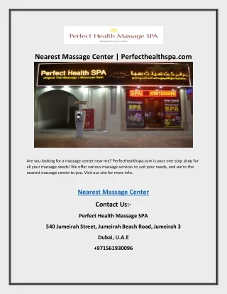 nearest massage center perfecthealthspa com