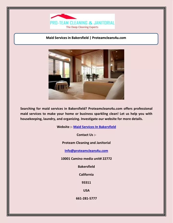 maid services in bakersfield proteamcleans4u com