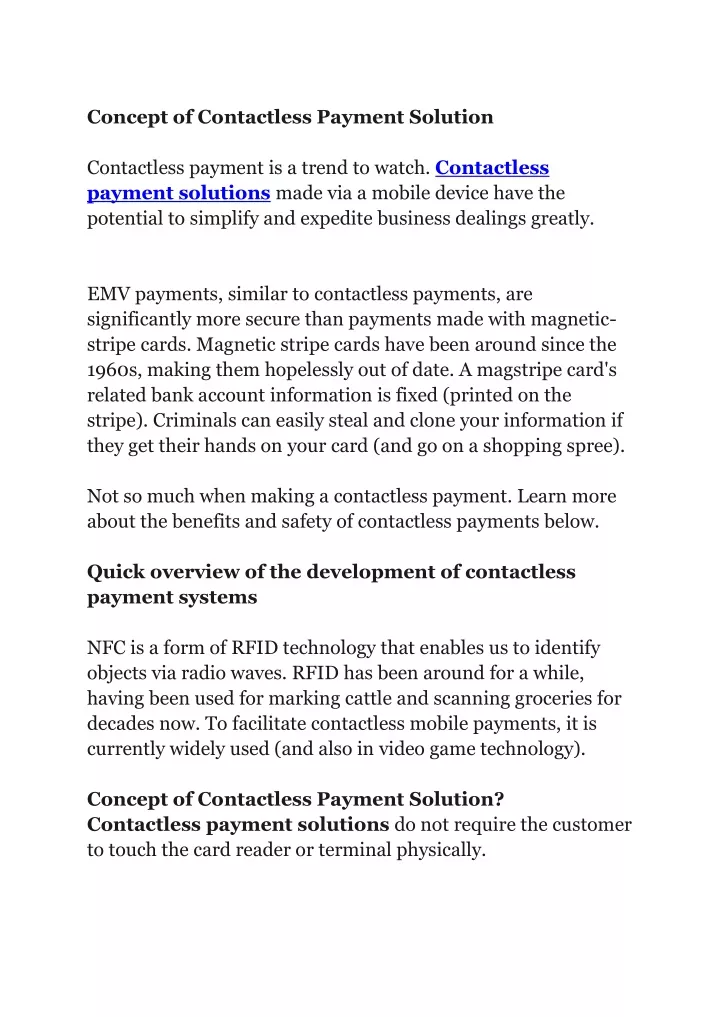 concept of contactless payment solution