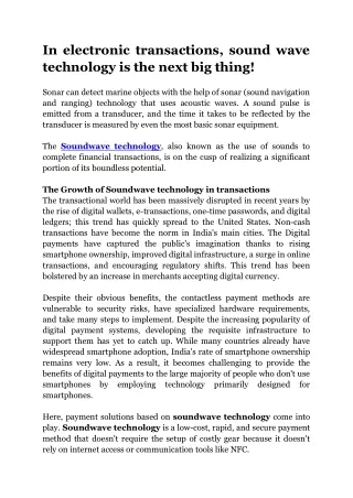 In electronic transactions, sound wave technology is the next big thing!