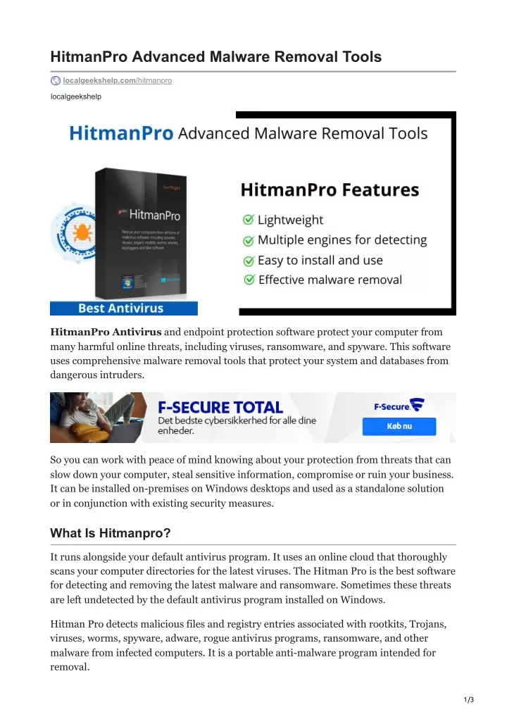 hitmanpro advanced malware removal tools