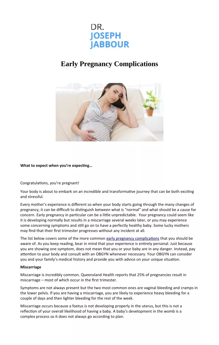 early pregnancy complications