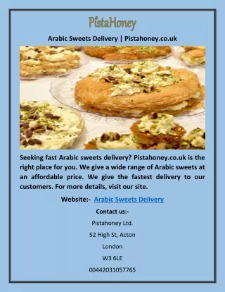 Arabic Sweets Delivery | Pistahoney.co.uk