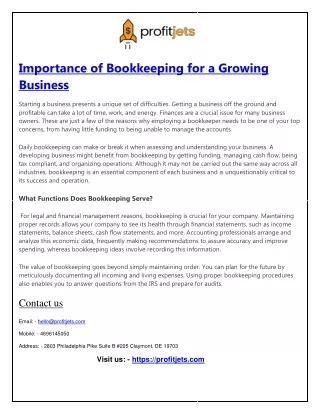 Profitjets Bookkeeping for a Growing Business