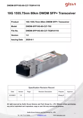 10G 1555.75nm 80km DWDM SFP  Transceiver