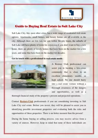 Guide to Buying Real Estate in Salt Lake City
