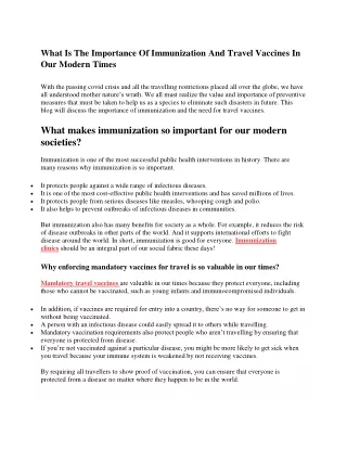 What Is The Importance Of Immunization And Travel Vaccines In Our Modern Times