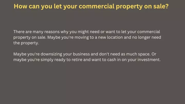 how can you let your commercial property on sale