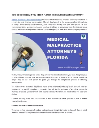 HOW DO YOU KNOW IF YOU NEED A FLORIDA MEDICAL MALPRACTICE ATTORNEY