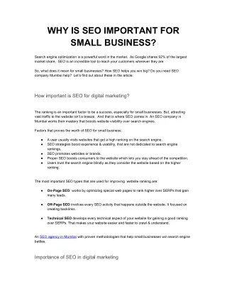 WHY IS SEO IMPORTANT FOR SMALL BUSINESS.