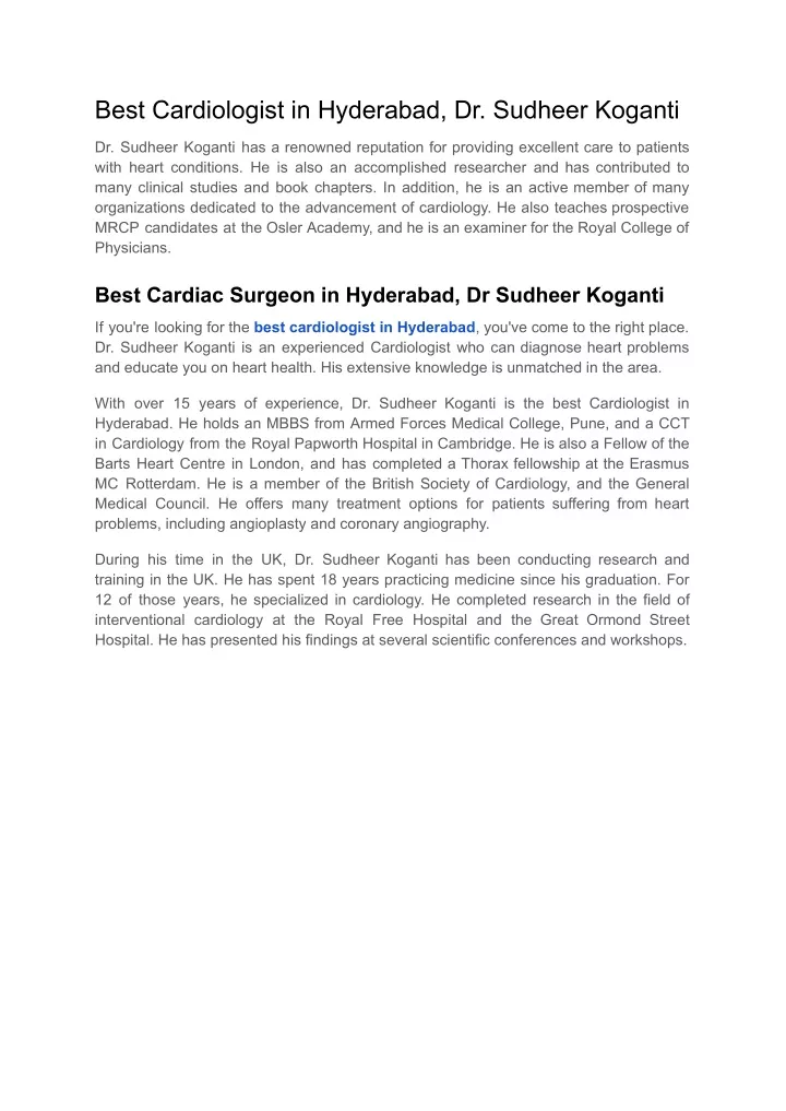 best cardiologist in hyderabad dr sudheer koganti