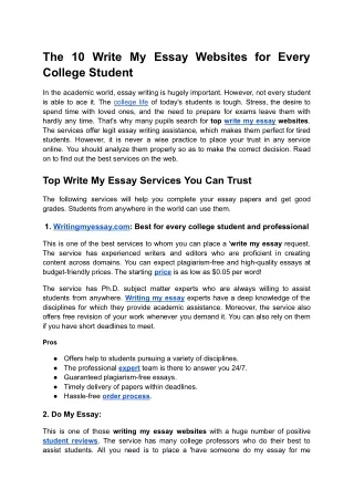 The 10 Write My Essay Websites For Every College Student