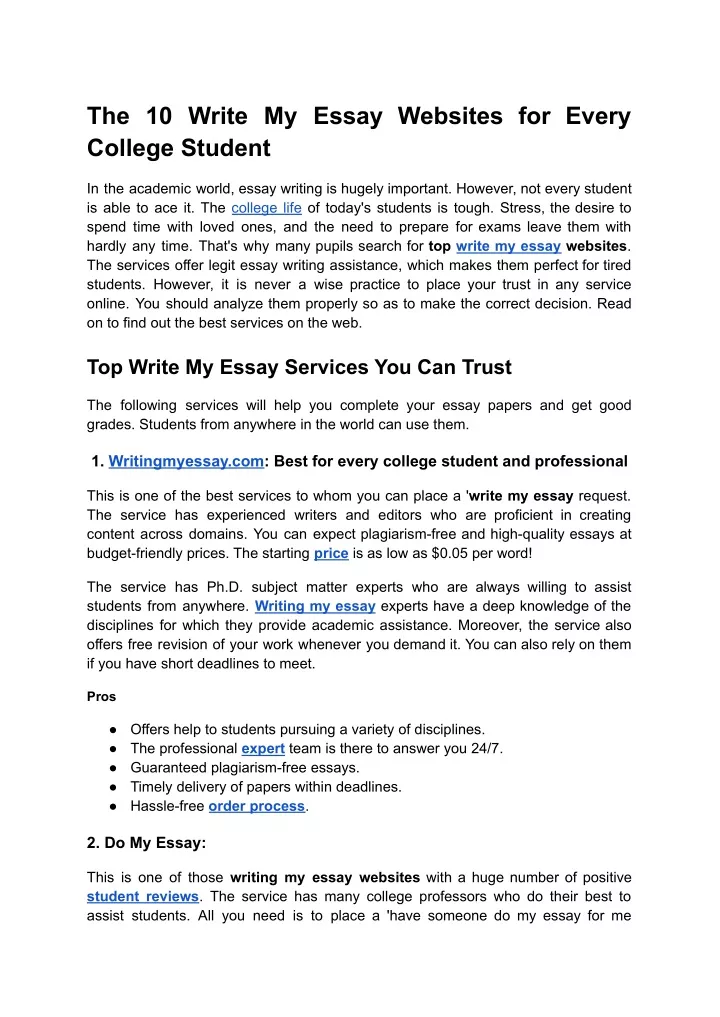 the 10 write my essay websites for every college