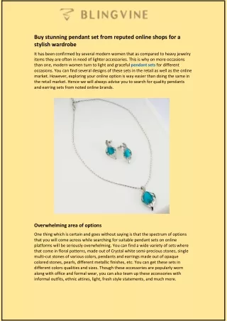 Buy stunning pendant set from reputed online shops for a stylish wardrobe
