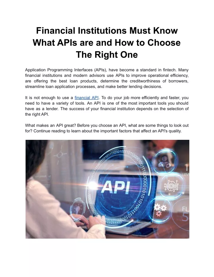 financial institutions must know what apis