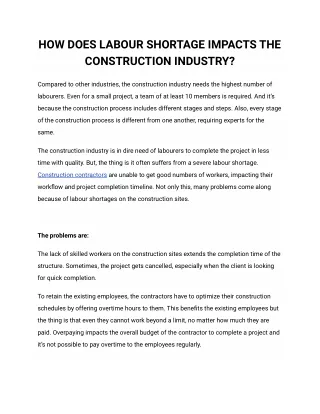 HOW DOES LABOUR SHORTAGE IMPACTS THE CONSTRUCTION INDUSTRY_