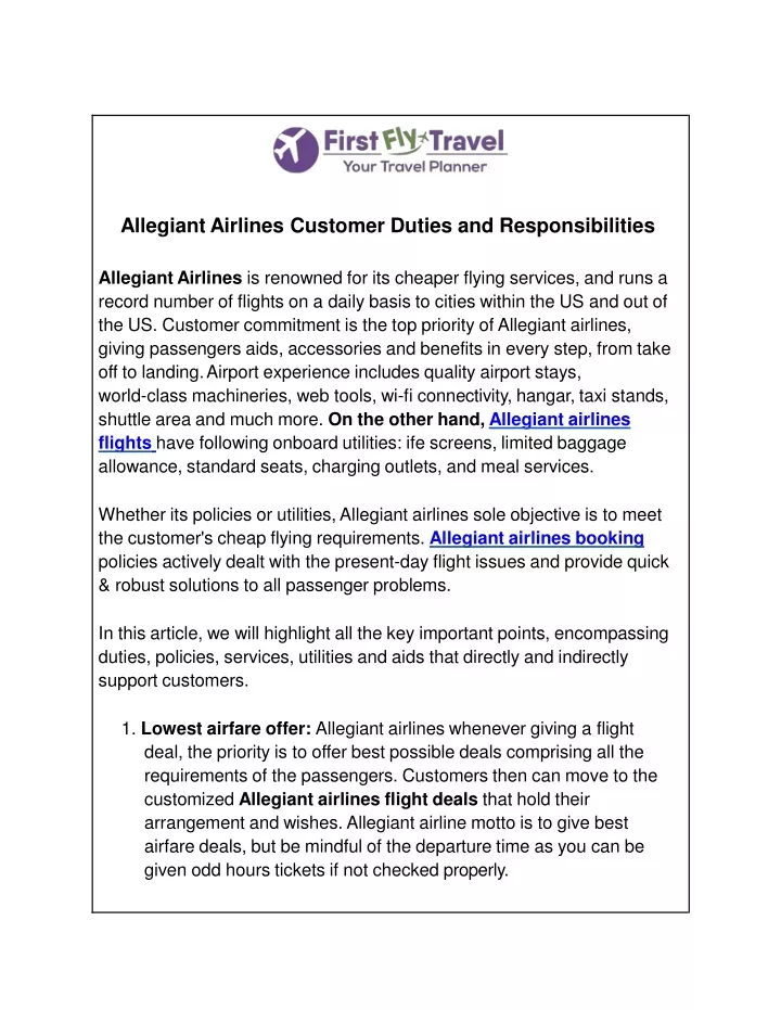 allegiant airlines customer duties