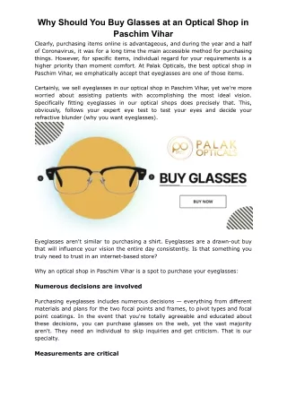 Why Should You Buy Glasses at an Optical Shop in Paschim Vihar