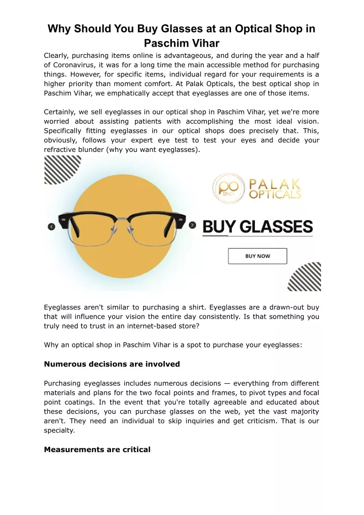 why should you buy glasses at an optical shop