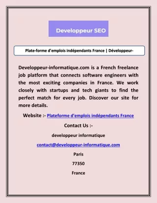 Plate-forme d'emplois indépendants France | Développeur-informatique.com