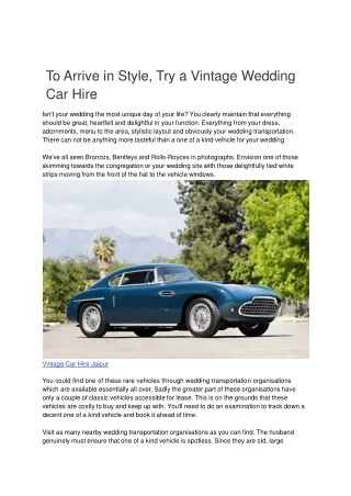 To Arrive in Style, Try a Vintage Wedding Car Hire